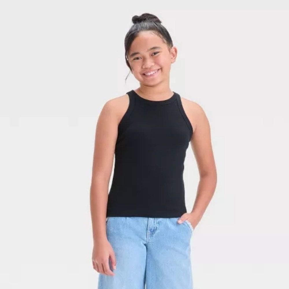 NWT BCG Girls Lifestyle Play Rib Tank Top Caviar Black Active Knit Size L 12-14